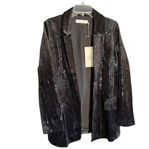 NWT Bishop + Young Black Velvety Sparkle Blazer Size Small